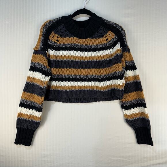 Free People Chunky Striped Open Knit Cotton Blend Sweater Women’s Size Small - Picture 1 of 8